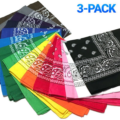 #ad 3 Pack Bandana 100% Cotton Paisley Print Double Sided Scarf Head Neck Face Mask $4.98