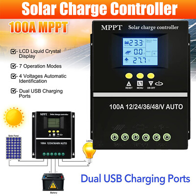 #ad 100A MPPT Solar Charge Controller 12V 24V 36V 48V PV Battery Regulator Dual USB $37.83