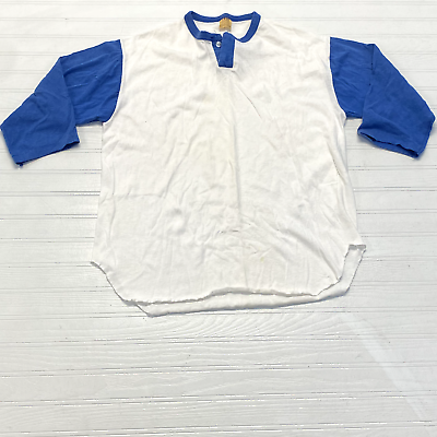 #ad T Plus Royal Blue amp; White 3 4 Sleeve Crew Neck Basic T Shirt Adult Size XL $18.00