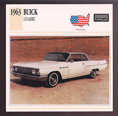 #ad 1963 Buick LeSabre Two Door 401 Muscle Car Photo Spec Sheet Info Stat ATLAS CARD $2.99
