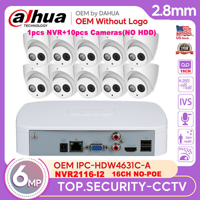 #ad Dahua Security System Kit 6MP OEM HDW4631C A MIC IP Camera 16CH AI WizSense NVR $720.10