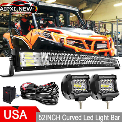 #ad For Polaris Ranger 570 900 1000 Fullsize 52quot; LED Curved Light Bar Wire Kitsamp;Pods $85.99