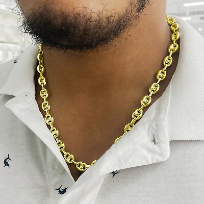 #ad Men#x27;s 14K Gold Plated Sterling Silver 8mm Puff Mariner Chain Necklace 18quot; 24quot; $119.99