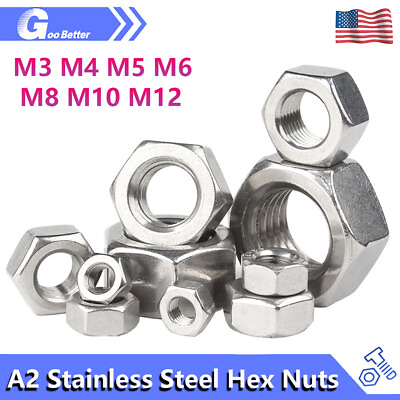 #ad Metric M3 M4 M5 M6 M8 M10 M12 A2 Stainless Steel Hex Nuts Full Nut DIN 934 $7.90