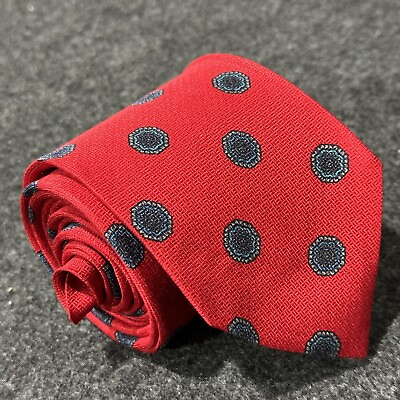 #ad Ferrel Reed for Nordstrom red black foulard geometric print men#x27;s silk tie XL $24.99
