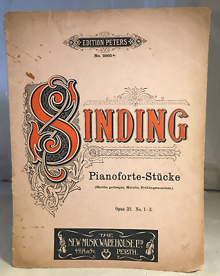 #ad 1896 Sheet Music Sinding Pianoforte Stucke Opus 32 No. 1 3 Edition Peters 2865a $27.50