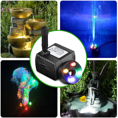 #ad Water Fountain Pump with 4 LED Light Super Silent Small Submersible Water Pump $13.20