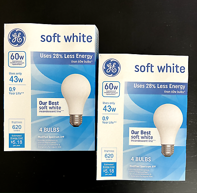 #ad 8 Light Bulbs GE 60 Watt Soft White Basic Light Bulbs A19 2 Pack 4 Bulbs Each $23.99