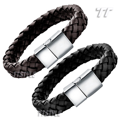 #ad Quality TTstyle Thick Leather 316L Stainless Steel Buckle Bangle Wristband AU $25.99