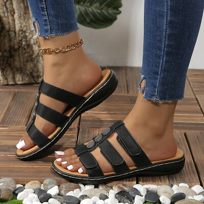 #ad Women Sandals Open Toe Anti Slip Summer Casual Orthopedic Flats Beach Shoes Siz $26.47