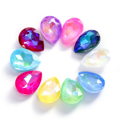 #ad 50pcs Glass Crystal Pointed Back Mocha Fluorescence Rhinestone Teardrop Stone $10.99
