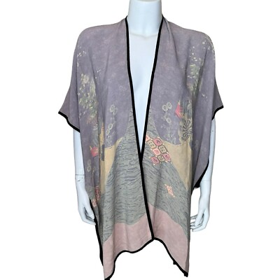 #ad Citron Santa Monica Cardigan Kimono S Open Draped Asian Inspired Floral Rayon $59.99