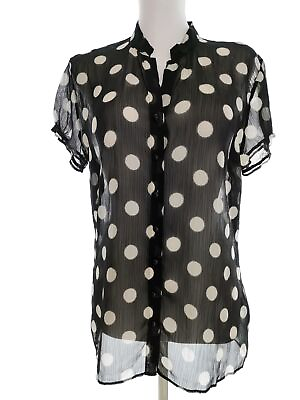#ad Marksamp;amp;spencer Size 8 36 Black Blouse Short Sleeve Polka Dot Transparent $27.37