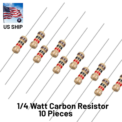 #ad Carbon Film Resistor 1 4W .25 Watt 5% Tolerance 10 Pieces US Shipping $3.72