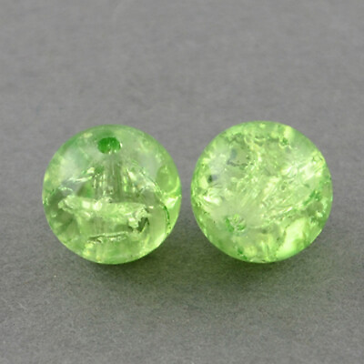 #ad 20 Glass Beads 10mm Lime Green Crackle Beads Round Large Jewelry Making $3.20