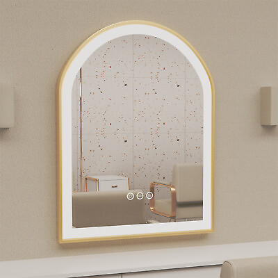 #ad Wisfor Gold Frame Bathroom Mirror with Light Anti Fog Dimmable Vanity Mirror $199.90