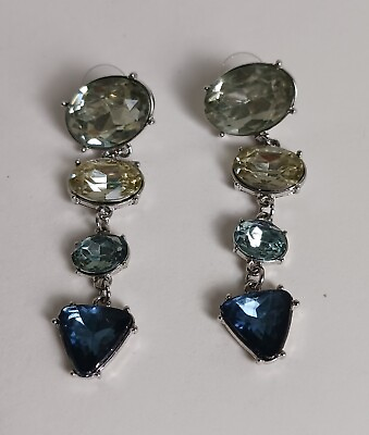 #ad Silvertone Glass Jewel Dangle Pierced Earring Women#x27;s 2.25quot; $15.00