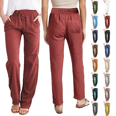 #ad Ladies Casual Pants Solid Color Cotton Pants With Pocket Long Pants For Women $18.04