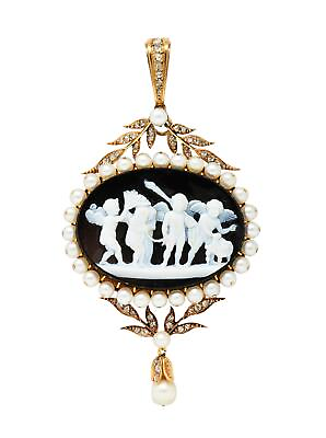 #ad Luigi Rosi Victorian Diamond Agate 18K Gold Antique Cupid Cameo Locket Pendant $10850.00