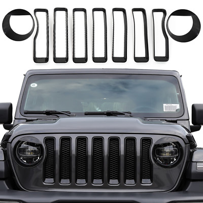 #ad WGrill MeshAngry Eyes Headlight Cover Trim for Jeep Wrangler JL 2018 Black $47.99