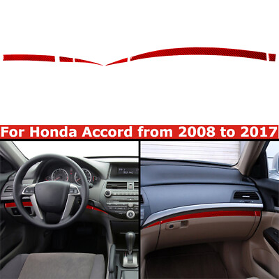 #ad 6Pcs Interior Dashboard Red Carbon Fiber Strip Cover Trim For Honda Accord 08 12 $28.99