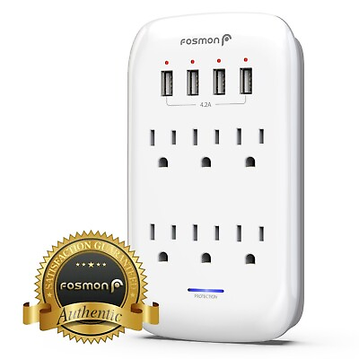 #ad 6 Outlet Extender 1225J Surge Protector With 4 USB Charger Port Wall Adapter Tap $14.98