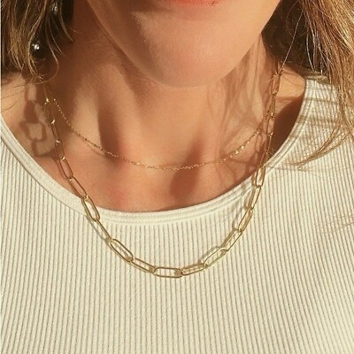 #ad Layering Gold Paperclip Chain Necklace Everyday Necklace Waterproof Jewelry Gift $24.00