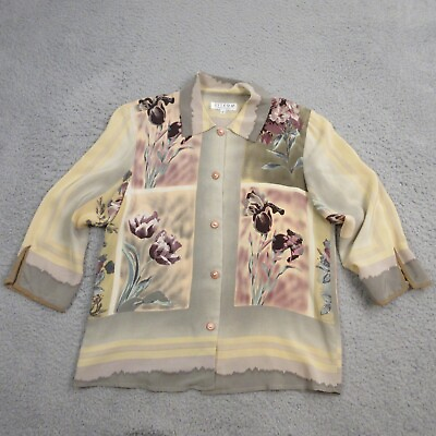 #ad Citron Santa Monica Silk Blouse Top Shirt size Small Floral Tulip Asian Oriental $34.98