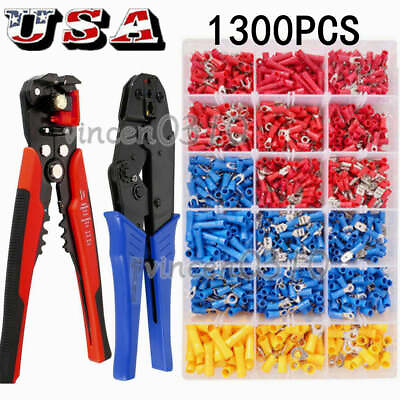 #ad 1300 280x Assorted Insulated Electrical Wire Terminal Crimp Connectors Spade Kit $10.99