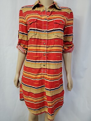 #ad Ryan Michael Size M serape stripe linen blend shirt dress Lipstick color #W7 $79.10