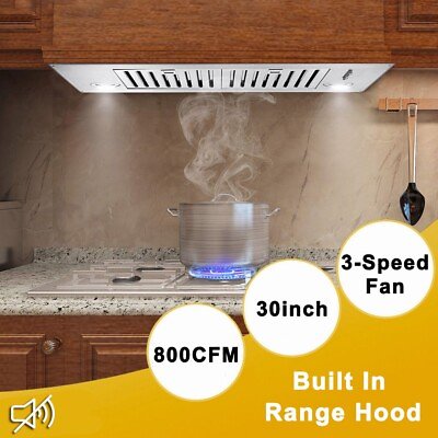 #ad 30quot; Insert Range Hood 800CFM Ducted Ductless Kitchen Built in Vent Sliver 2 LEDs $139.99