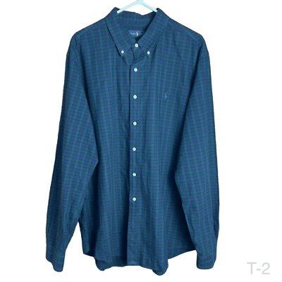 #ad Ralph lauren mens plaid blue collar button front long sleeve sleeve casual shirt $18.98