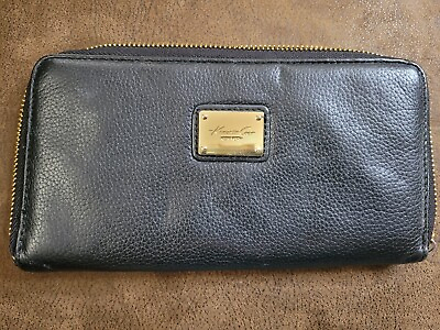 #ad Kenneth Cole New York Genuine Leather Wristlet Wallet Black $4.00