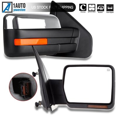 #ad Power Heated Led Turn Signal Puddle Lights Side Mirror For 2011 2014 Ford F 150 $68.49