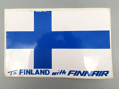 #ad VINTAGE 1960s UNUSED STICKER: quot;To Finland With Finnairquot; Finland Air Flag Decal $4.99