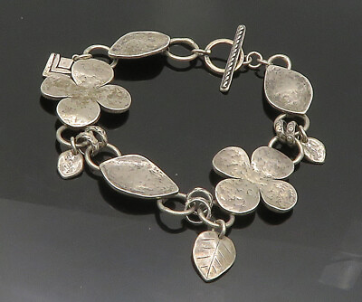 #ad ISRAEL 925 Sterling Silver Vintage Hammered Clover Chain Bracelet BT8621 $134.34