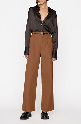 #ad FRAME Pleat Front Wide Leg High Rise Cotton Chinos Pants in Camel $348 size 28 $54.00