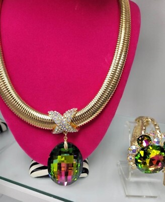 #ad 2 pc Crystal Oil SpillNecklace Bracelet necklace women gold $85.00