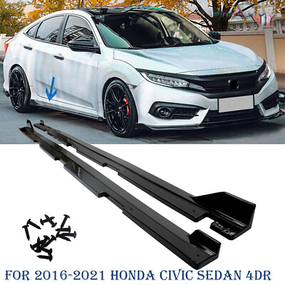 #ad Gloss Black For 2016 2021 Honda Civic Sedan 4DR Side Skirts Extension Panel Lip $102.90