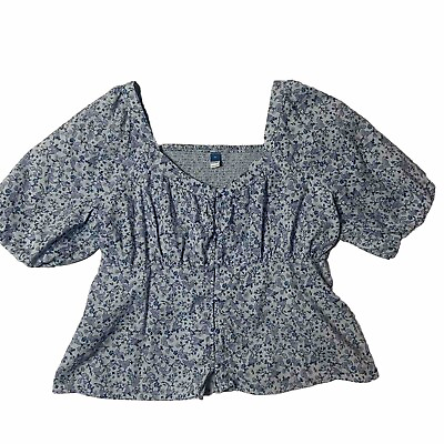 #ad Old Navy Womens Ruched Floral Blue Top Size XL $5.99