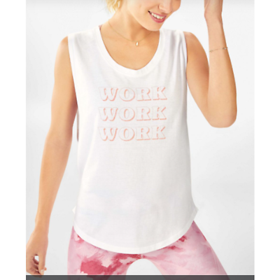 #ad FABLETICS SZ L Janis Muscle Tank “Work Work Work” Tee White NWT $15.00