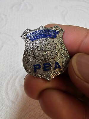 #ad PBA Nassau County NY Police Badge Lapel Pin Silvertone C Catch READ $14.00