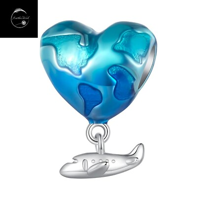 #ad Genuine Sterling Silver 925 Love World Travel Plane Heart Holiday Bead Charm Mum GBP 17.99