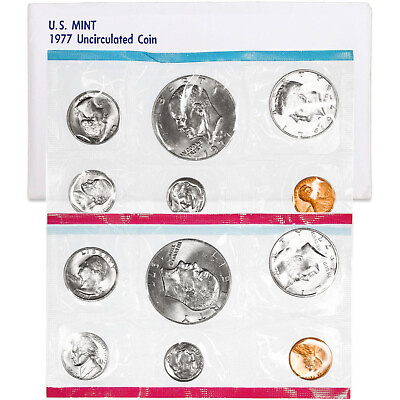 #ad 1977 Mint Set Original Envelope 12 Brilliant Uncirculated US Coins BU $16.92