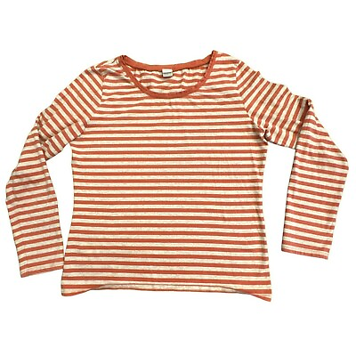 #ad Garnet Hill Women#x27;s Orange Striped T Shirt Size Large Cotton Long Sleeve $15.95