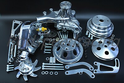 #ad Small Block Chevy Aluminum Pulley amp; Bracket Kit w Power Steering Long Water Pump $426.68