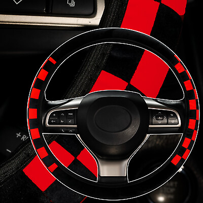 #ad Universal Car Steering Wheel Cover Anti Slip Winter Velour Auto Black Red Sport $8.54