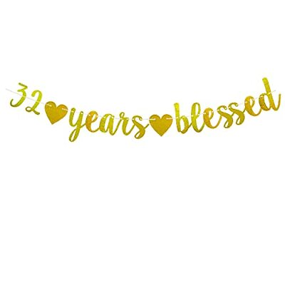 #ad 32 Years Blessed Banner Gold Banner 32ND Birthday 32ND Wedding Anniversary Pa... $12.90