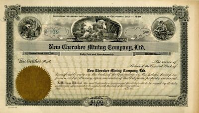 #ad New Cherokee Mining Co. Ltd. Stock Certificate Mining Stocks $45.00