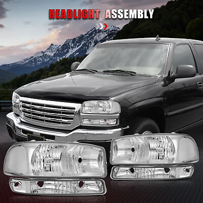#ad For 1999 2006 GMC Sierra Front Headlights Bumper Headlamps Chrome Housing Lamps $54.99